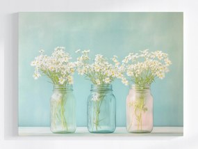 Poszter Dekoráció Színes Befőttesüvegek Fehér Virágok Tavasz 100x75