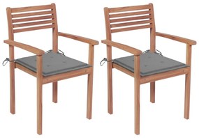 vidaXL 2 db tömör tíkfa kerti szék szürke párnákkal