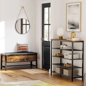 Cipőtároló polc 4 fém hálós polccal, rusztikus barna 100x30x92cm