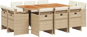 vidaXL 11 részes bézs polyrattan kerti étkezőgarnitúra párnákkal