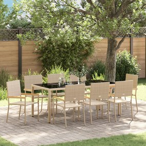 Kert étkező szett 9 pcs Bézs 190 x 90 x 75 cm polirattan