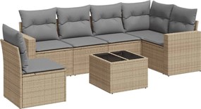 vidaXL 7 részes bézs polyrattan kerti ülőgarnitúra párnákkal