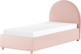 Rózsaszín kárpitozott ágyneműtartós egyszemélyes ágy ágyráccsal 90x200 cm Moon – Vipack
