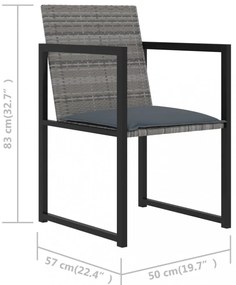 5 részes szürke kültéri polyrattan étkezőszett párnákkal