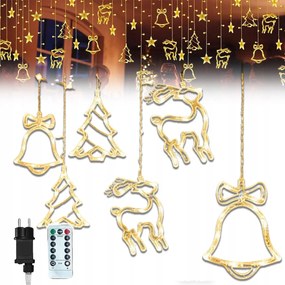 Fényfüggöny Led Karácsonyfa Fényfüzér Csengő Rénszarvas Fehér Meleg