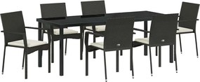 vidaXL Kert étkező szett párnával 7 pcs Fekete polirattan