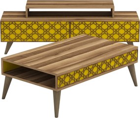 City nappali bútorszett, dió-sárga, 140 cm