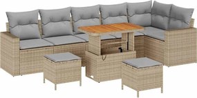 vidaXL Kerti Kanapé Szett 9 pcs Bézs polirattan