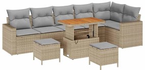 vidaXL Kerti Kanapé Szett 9 pcs Bézs polirattan