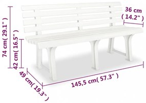 fehér műanyag kerti pad 145,5 cm