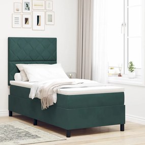 Boxspring Ágy Matraccal Sötét Zöld Egyágyas Bársonyos