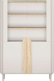 Amilio vitrines szekrény 100 cm kétajtós lábakon - kasmír / olajozott tölgy / világos tölgy fogantyúk