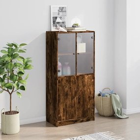 füstös tölgy színű magasszekrény ajtókkal 68x37x142 cm