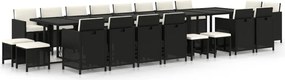 vidaXL 21 részes fekete polyrattan kerti étkezőgarnitúra párnákkal