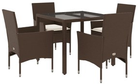 5 részes barna polyrattan/üveg kerti étkezőgarnitúra párnákkal