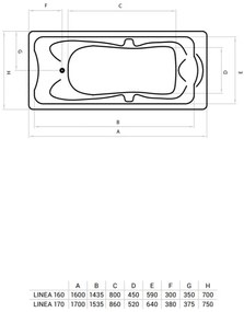 Favorit LINEA szaniter akril kád előlappal-oldallappal-állvánnyal 160 x 70 cm