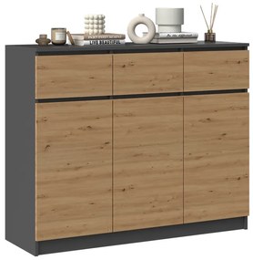 Riano MIX 3D3S komód, 120x97x40 cm, antracit-tölgy