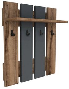 Antracitszürke-natúr színű fali fogas diófa dekorral polccal Mita – Puqa Design