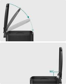 Fürdőszobai szemetes tetővel, 8L, kis helyekre, Soft Close, acél, fekete