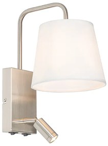 Modern fali lámpa fehér és acél olvasólámpával - Renier