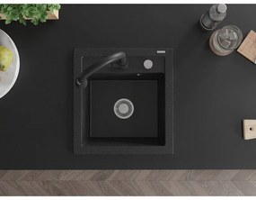 Mexen Vito, 1 kamrás gránit mosogató 490x520x210 mm és Elia mosogató csaptelep, fekete-ezüst metál, 6503-73-670101-70