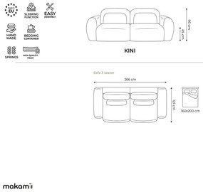 Világosszürke kordbársony kinyitható-tárolóhelyes kanapé 266 cm Kini – Makamii