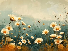 Vászonkép Canvas Kert Virágágyás Rét Virágok Margaréta 100x75