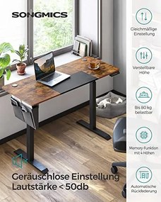 Elektromosan állítható íróasztal komplett, rusztikus barna 140x60x72-120cm