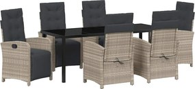 vidaXL Kert étkező szett párnával 7 pcs Világosszürke polirattan