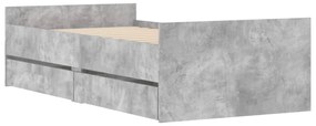 betonszürke ágykeret fiókokkal 90x200 cm