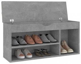 betonszürke szerelt fa cipőtároló pad párnával 104 x 30 x 49 cm