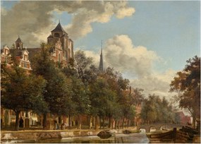 Üveg kép - Jan van der Heyden, View Down a Dutch Canal, reprodukciók (70x50 cm)