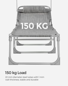 Összecsukható napozóágy napellenzővel 53 x 193 x 29,5 cm, 150 kg-ig terhelhető, Greige