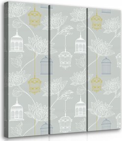 Vászonkép 90x100 Madárház virágok lótusz vintage pasztell lakberendezés