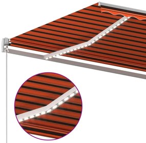 narancssárga-barna szélérzékelős és LED-es napellenző 600x300cm