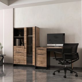 Alacsony vitrin, wotan tölgy/fekete, AMONI 1D1W1S