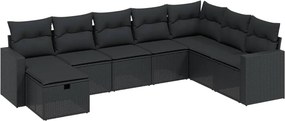 vidaXL 8 részes fekete polyrattan kerti ülőgarnitúra párnákkal