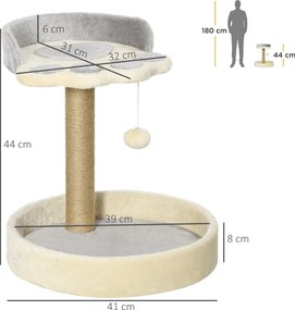 PawHut Macska Kaparófa Fa Tanulmánya - Mancs Formával, 2 Platformmal és Függő Plüss Pomponnal - Szürke | Aosom