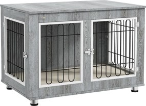 PawHut Kutyaház Bútor 2 Ajtóval párnával és 2 Zárral, Fém Kutyadoboz Otthonra, Nagy Kutyák számára 25 kg-ig - Oldaltábla 90 x 58 x 65 cm, Szürke | Aos