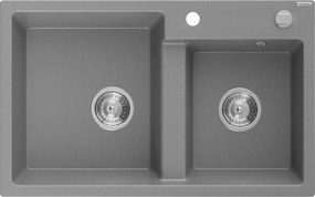 Mexen Tomas 800 x 500 mm-es 2 rekeszes gránit mosogató, szürke, króm szifon - 6516802000-71