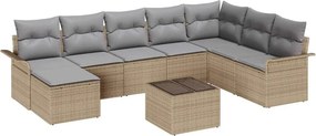 vidaXL Kerti Kanapé Szett párnával 9 pcs Bézs polirattan