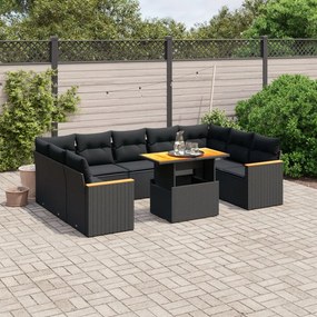 vidaXL 11 részes fekete polyrattan kerti ülőgarnitúra párnákkal