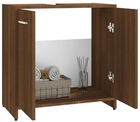 Barna tölgy színű szerelt fa fürdőszobaszekrény 60x33x60 cm
