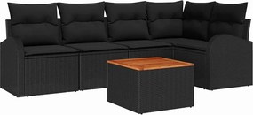 vidaXL Kerti Kanapé Szett párnával 6 pcs Fekete polirattan