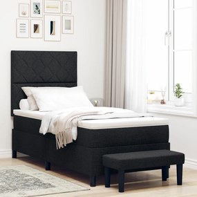 Boxspring ágy matraccal és padra Fekete 100x200 cm Szövet