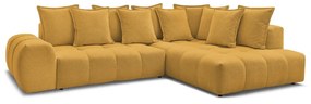 Mustársárga zsenília kinyitható-tárolóhelyes sarokkanapé (jobb oldali-L alakú) Everest – Bobochic Paris