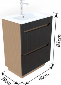 Mosdó alatti szekrény 60 Fekete/kasmír 2 fiókkal Omeble.