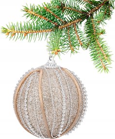 Karácsonyfadísz XXL 8 cm arany gyöngyökkel csillámos nagy díszgömb