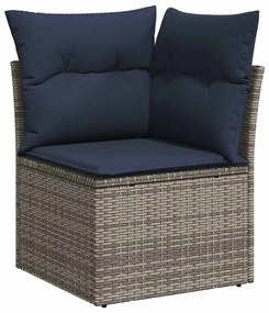 11 részes szürke polyrattan akácfa kerti ülőgarnitúra párnákkal