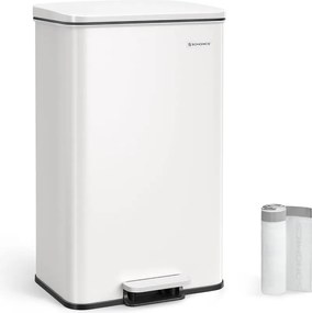 Konyhai Szemetes 40L, Nagy pedálos kuka 15 szemeteszsák mellékelve, Fehér